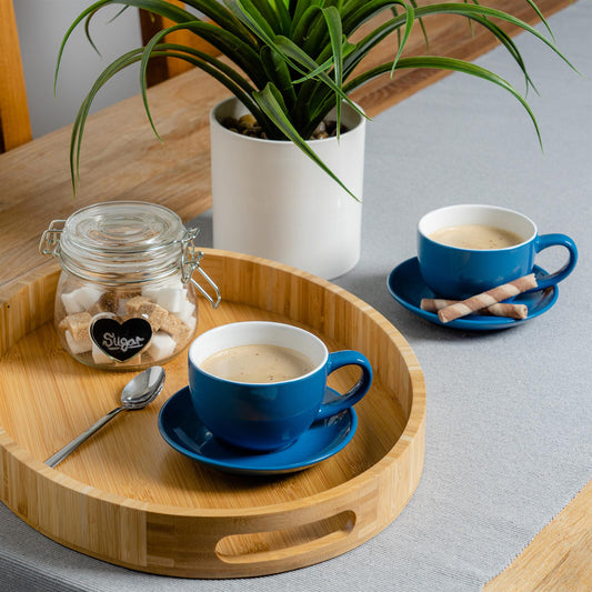250ml Blue Cappuccino Cups & Saucers - Pack of Six