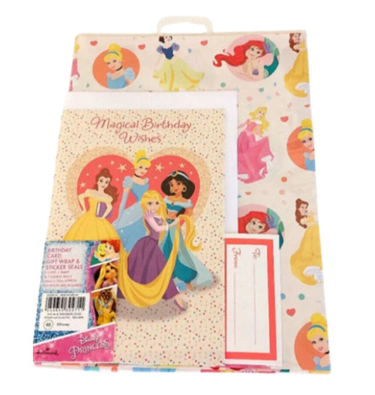 Disney Princess birthday card and gift wrap set
