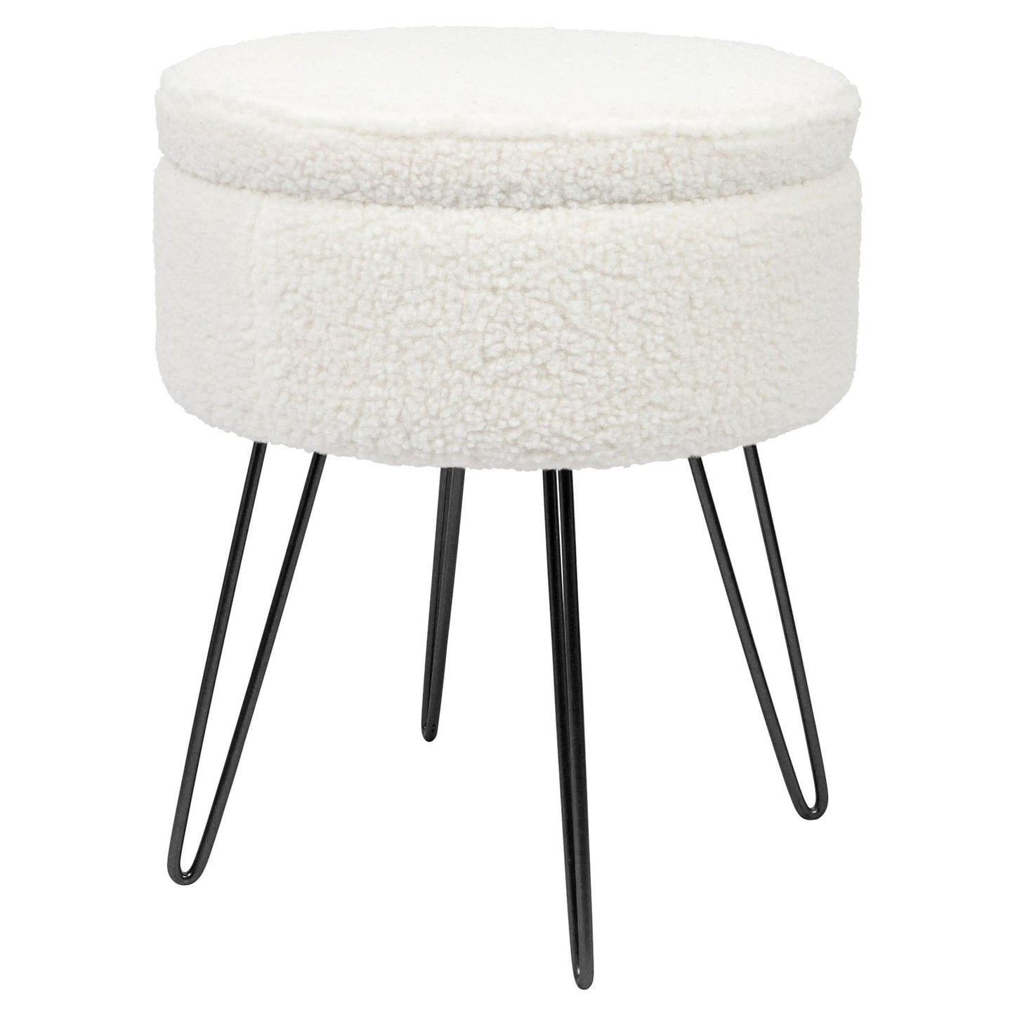 Cream H46 x D37cm Round Boucle Storage Footstool