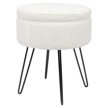 Cream H46 x D37cm Round Boucle Storage Footstool