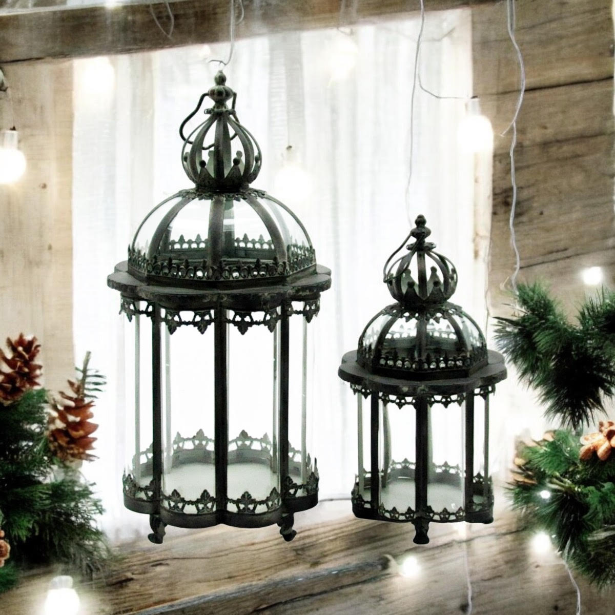 65/45CM GREY SET 2 METAL GARDEN LANTERNS