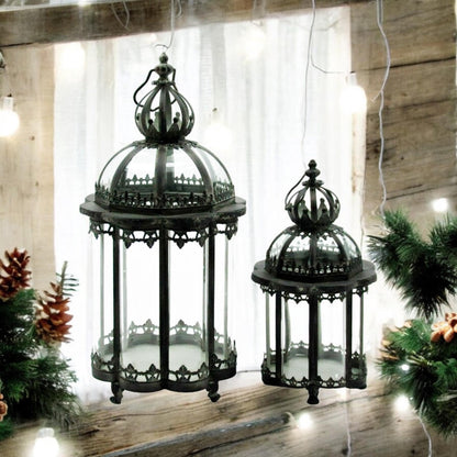65/45CM GREY SET 2 METAL GARDEN LANTERNS
