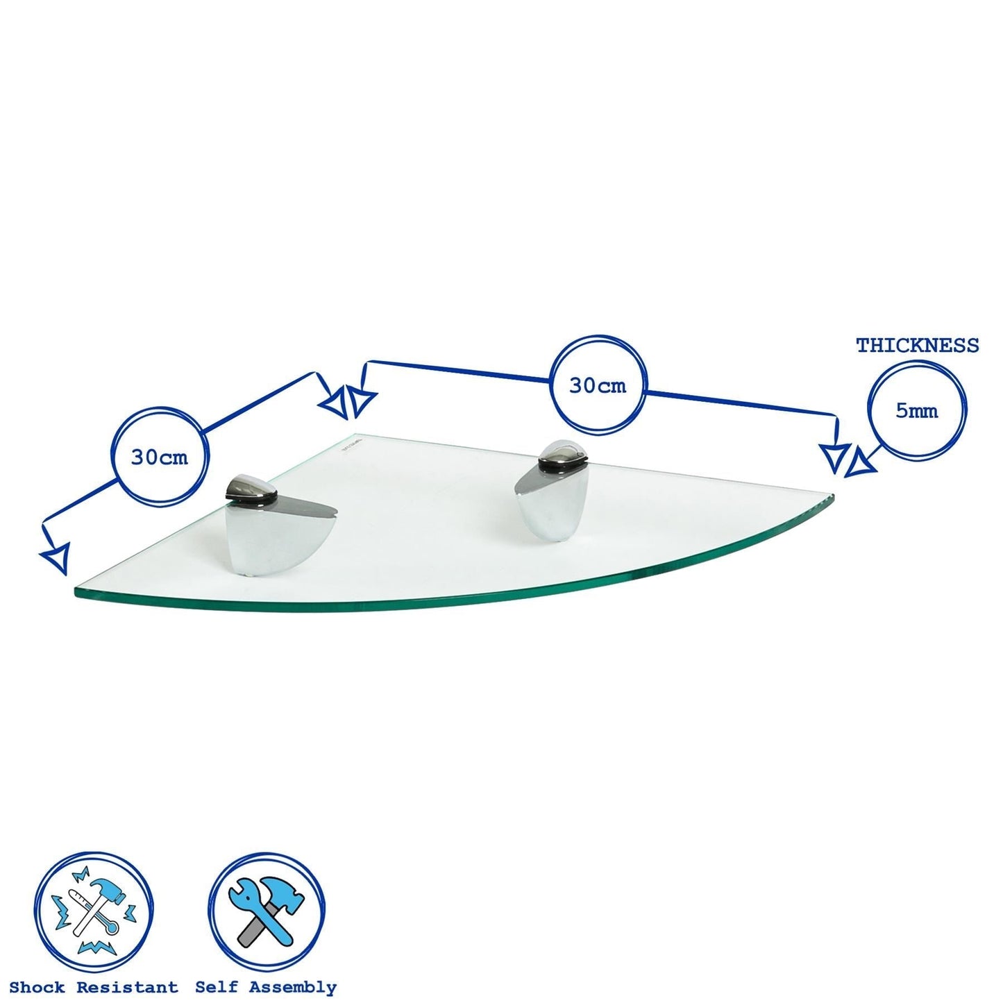 30cm Floating Glass Corner Shelf with Gold Fixings