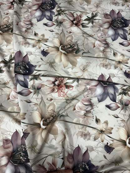 Vintage Botanical Print Fabric – Fabric by Metre, Options: Satin, Crepe, Spandex, Chiffon