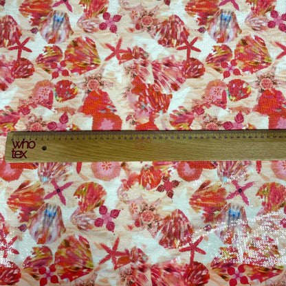 Floral Sequin Fabric Red and Pink Starfish Fabric