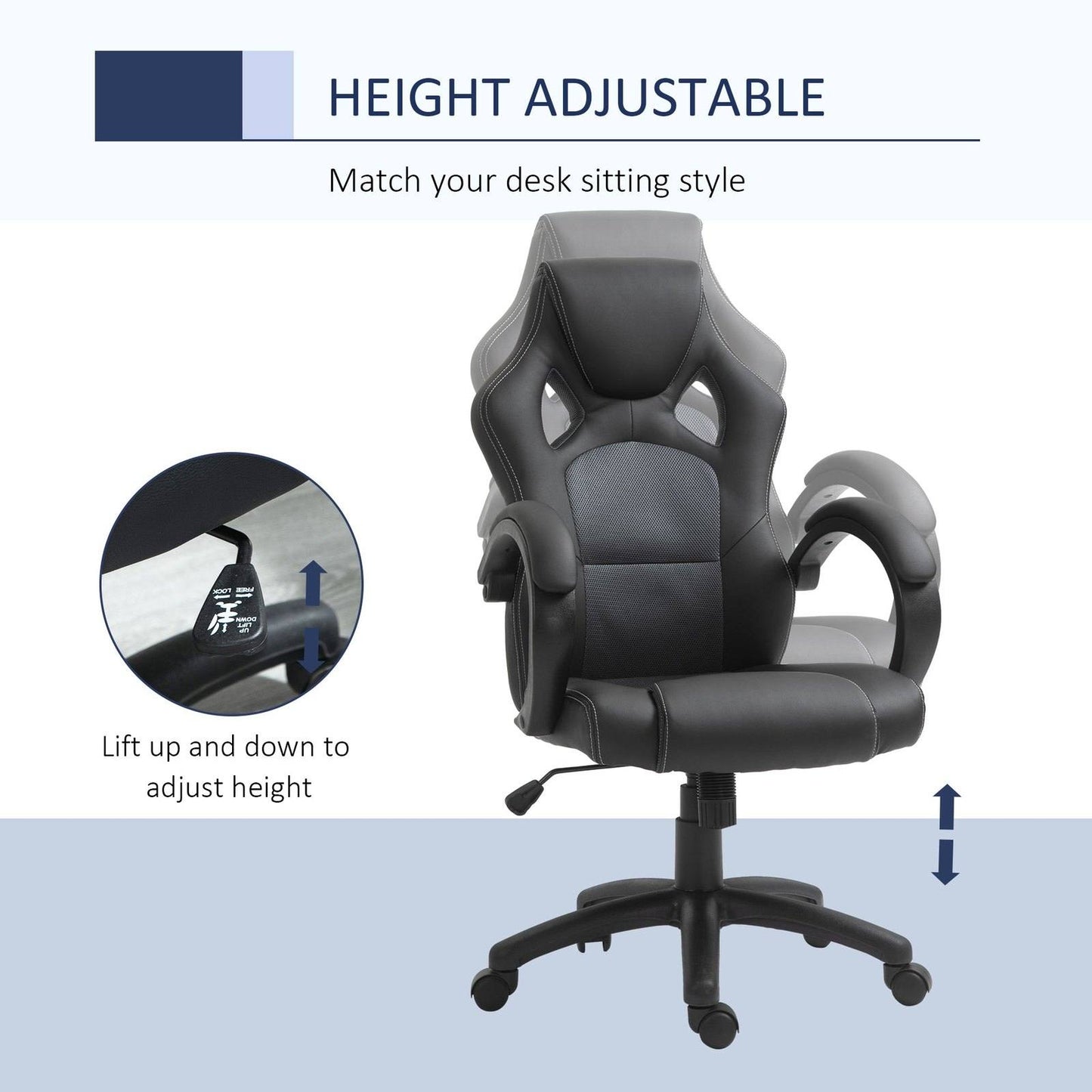 High-Back Office Chair Faux Leather Swivel Computer Desk Chair For Home Office With Wheels Armrests Black