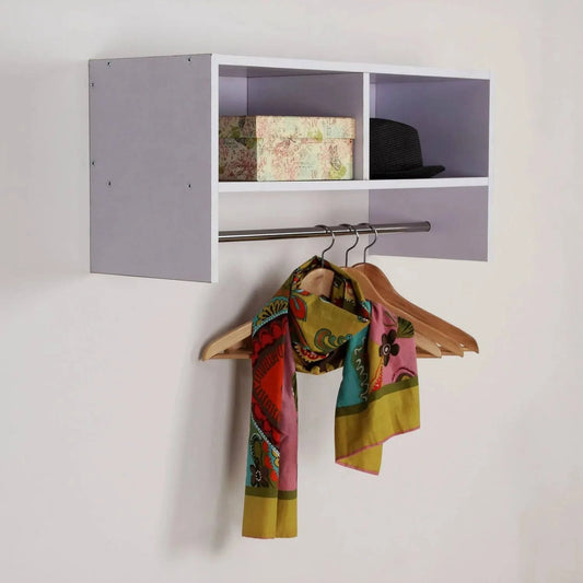Wall Mounted Coat Hanger Hooks Rack Stand Hallway Coat Rack Rail & Storage Shelf Hanging Coat Organizer White