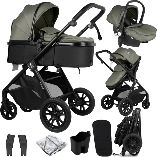 For Your Little One Cruise 3 In 1 Travel System With i-Size Car Seat - Pebble Sage (Free Cupholder And Seat Liner Included!)