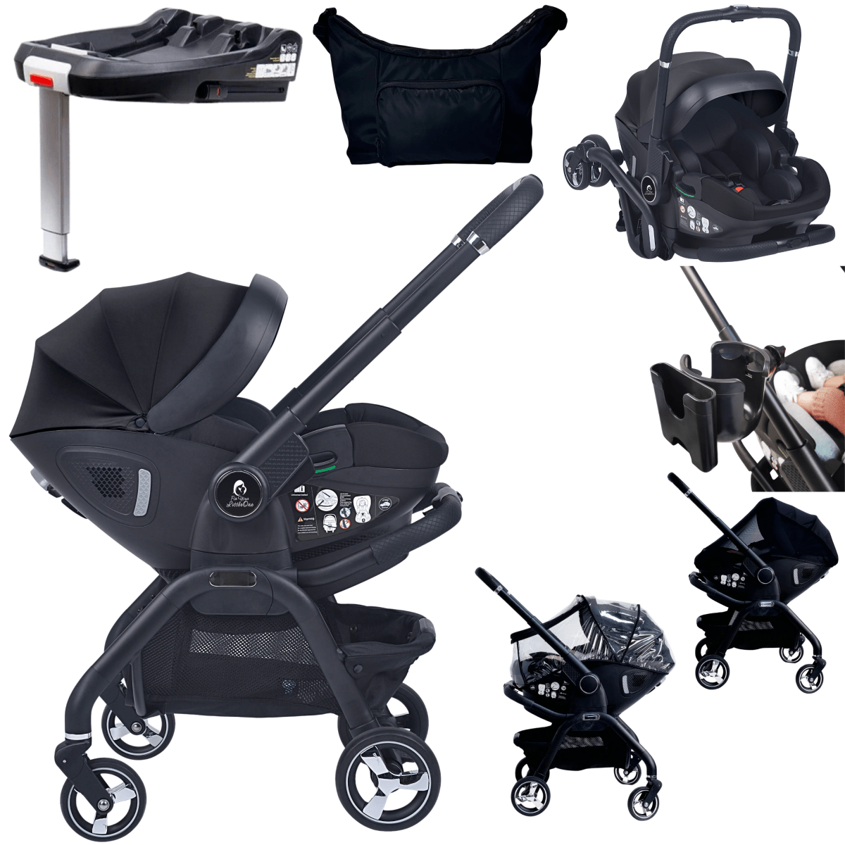 For Your Little One Qubi Infant Car Seat & Stroller 7 Piece Bundle - Eclipse Black