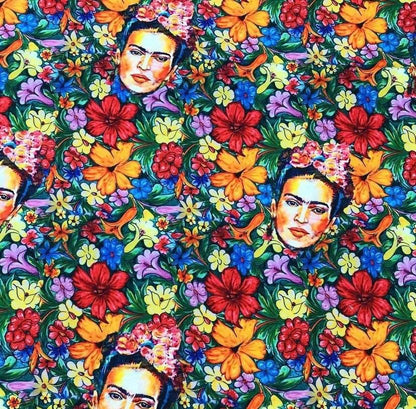 Frida Flowers Outdoor Fabric – Fabric by Metre, Options: Satin, Crepe, Spandex, Chiffon