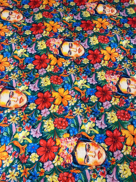 Frida Kahlo Floral Upholstery Fabric - Vibrant Artistic Design for Home Decor