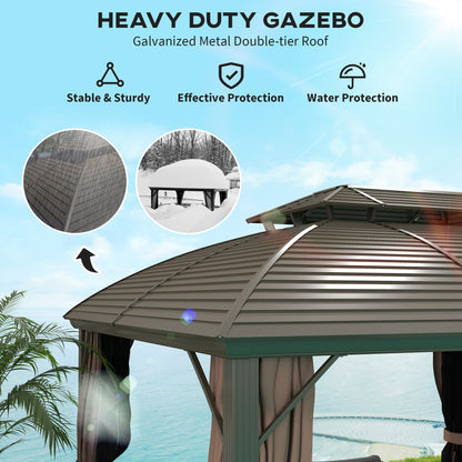 Outsunny 3.65 x 3(m) Aluminium Outdoor Gazebo w/ Hardtop Double Roof, Coffee