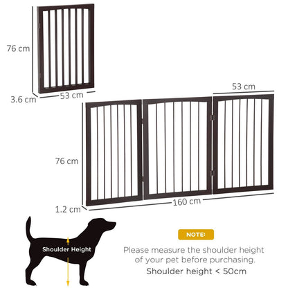 PawHut Pet Gate 160L×1.2D×76H cm Free Standing Folding Pet/Child Safety Fence-Dark Brown