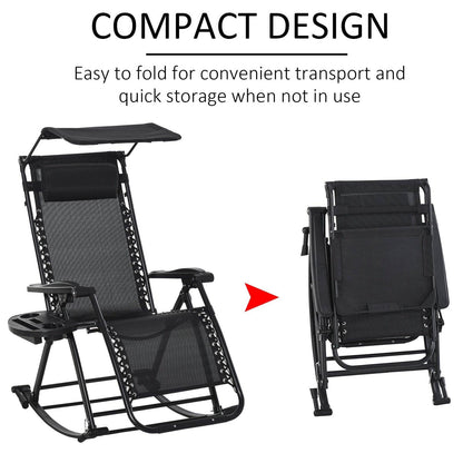 Folding Recliner Chair Outdoor Lounge Rocker Zero-Gravity Seat w/ Adjustable