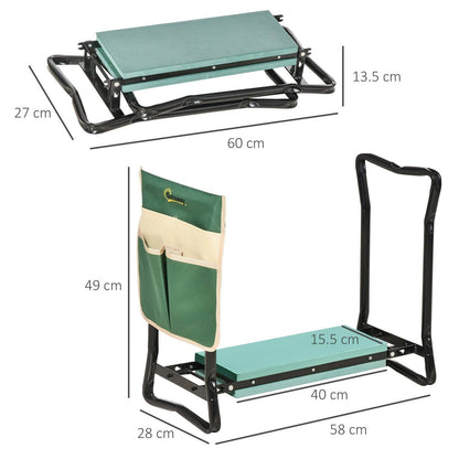 Steel Frame Gardening Kneeler Seat w/ Pouch Green