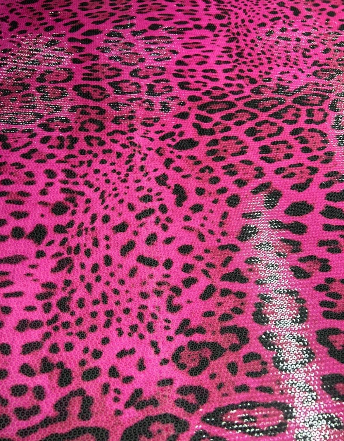 Fuchsia Leopard Sequin Fabric - Two Way Stretch Sparkly Party Textile By Yard