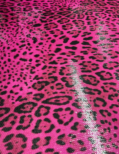 Fuchsia Leopard Sequin Fabric - Two Way Stretch Sparkly Party Textile By Yard
