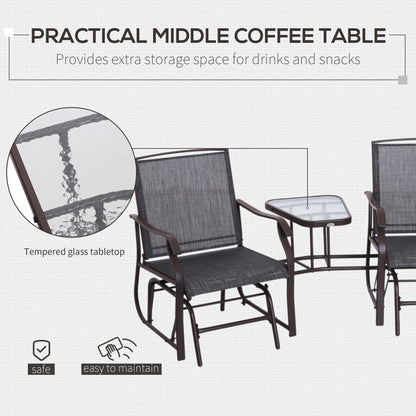 Garden Double Glider Rocking Chairs Metal Gliding Love Seat with Middle Table Conversation Set Patio Backyard Relax Outdoor Furniture Grey