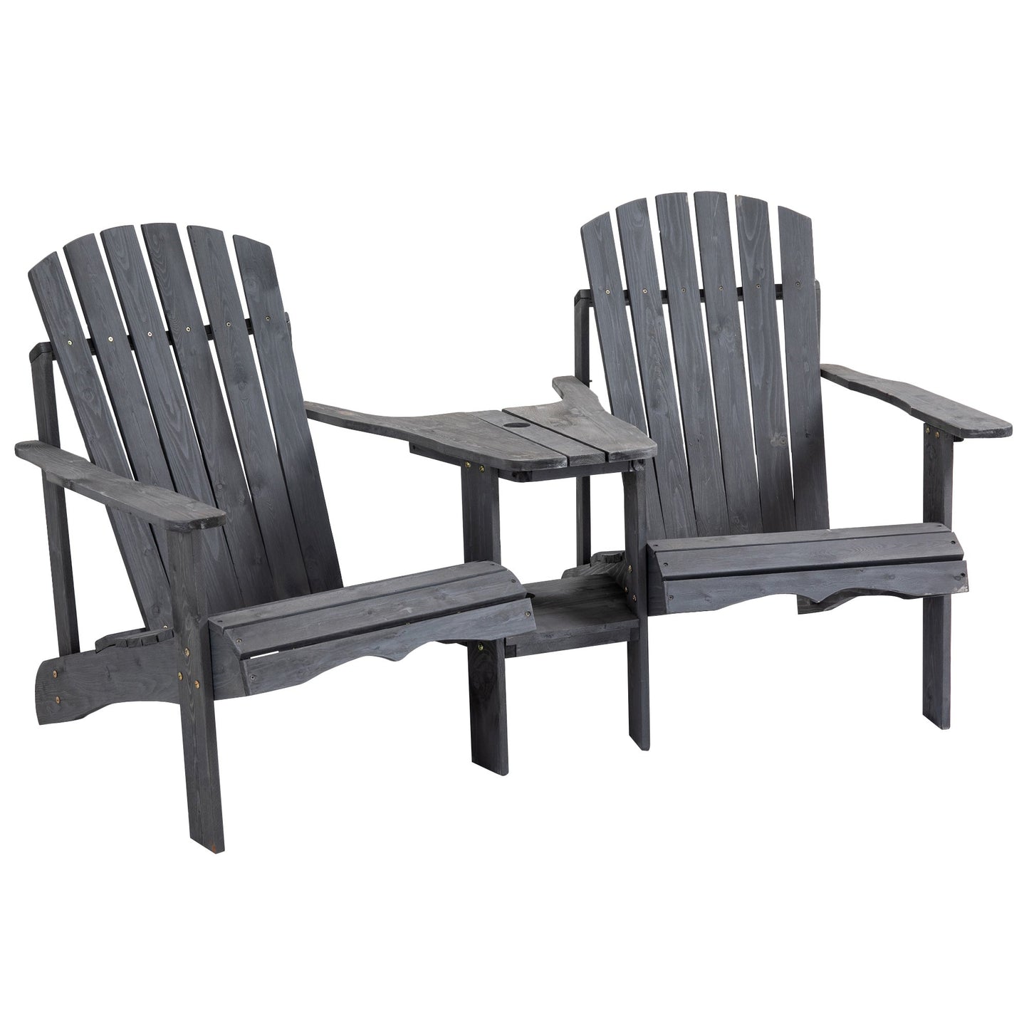 Wooden Outdoor Double Adirondack Chairs Loveseat w/ Centre Table and Umbrella Hole