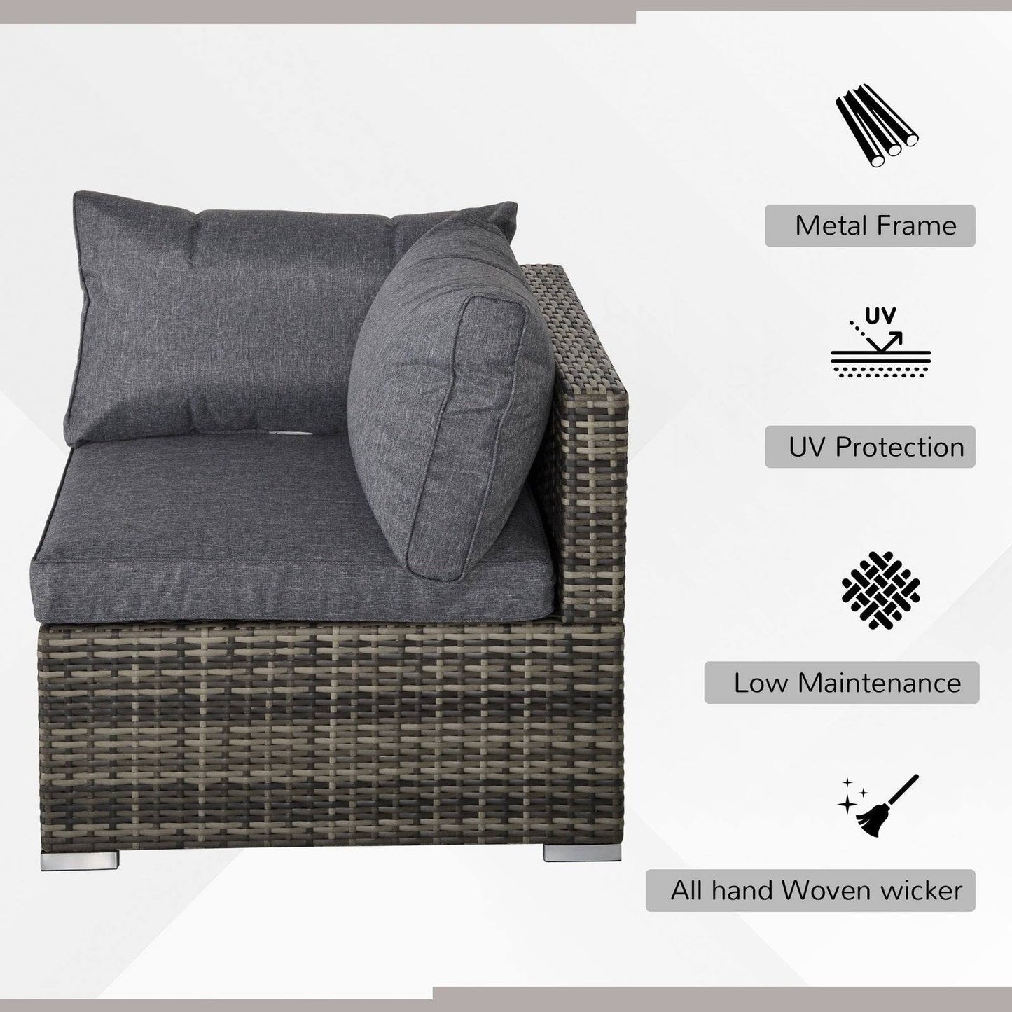 Outsunny Pe Rattan Wicker Corner Sofa Garden Furniture Single Sofa Chair With Cushions Deep Grey