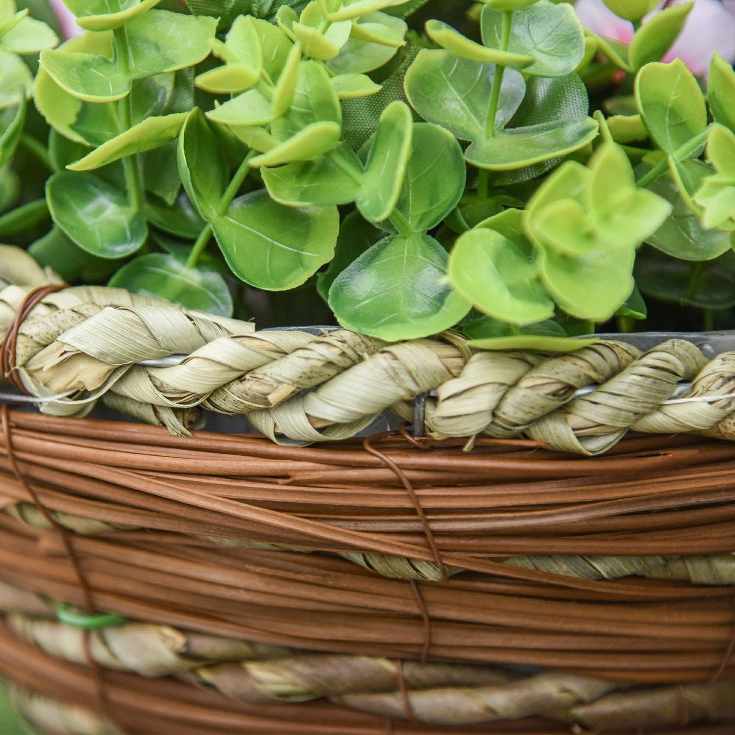 Pack Of 2 Artificial Lisianthus Flowers Hanging Planter With Basket For Indoor Outdoor Decoration