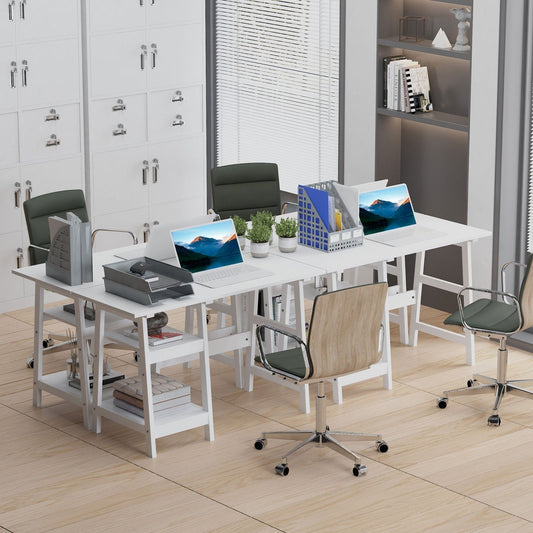 Computer Desk w/ Storage Shelf Study Table w/ bookshelf for Home Office White
