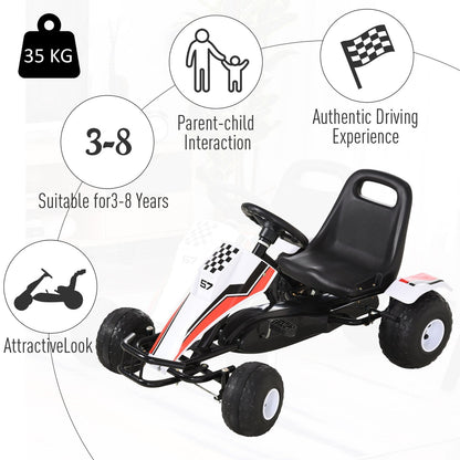 Kids Adjustable Seat PP Pedal Go-Kart White/Red