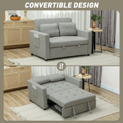 HOMCOM 2 Seater Sofa Bed Convertible Bed Settee with Cushions, Pockets, Grey