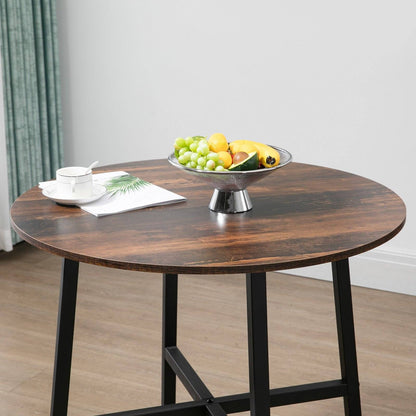 Homcom 85cm Dining Room Table Industrial Style Kitchen Table Round With Steel Legs Rustic Brown