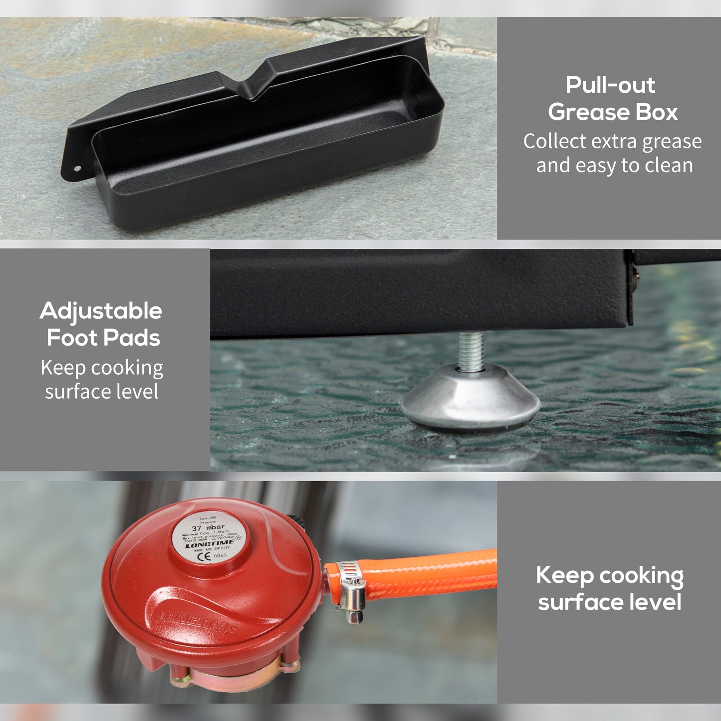 Outsunny Portable Gas Plancha BBQ Grill with 3 Burners, Non-Stick Griddle, Lid