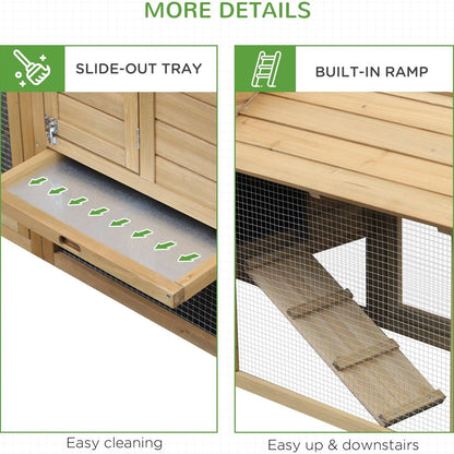PawHut Small Chicken Coop with Run Hen House Poultry Coops Cages Nesting Box Wood 150.5 x 54 x 87cm