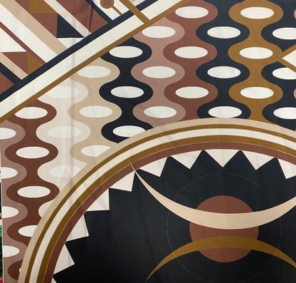 Geometric Art Deco Fabric – Brown Beige Retro Pattern by the Metre