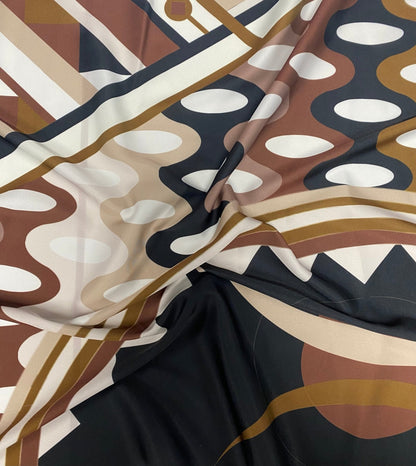 Geometric Art Deco Fabric – Brown Beige Retro Pattern by the Metre