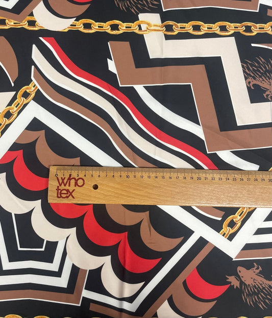 Geometric Chain Print Fabric – Brown Red Abstract Pattern by the Metre