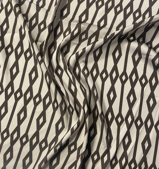 Geometric Diamond Fabric – Black & Beige Minimal Print by the Metre