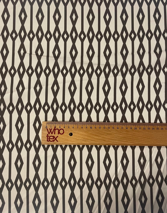 Geometric Diamond Fabric – Black & Beige Minimal Print by the Metre