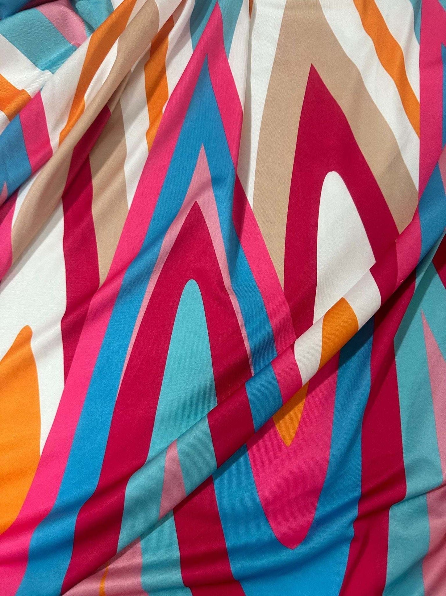 Geometric Print Fabric – Fabric by Metre, Options: Satin, Crepe, Spandex, Chiffon