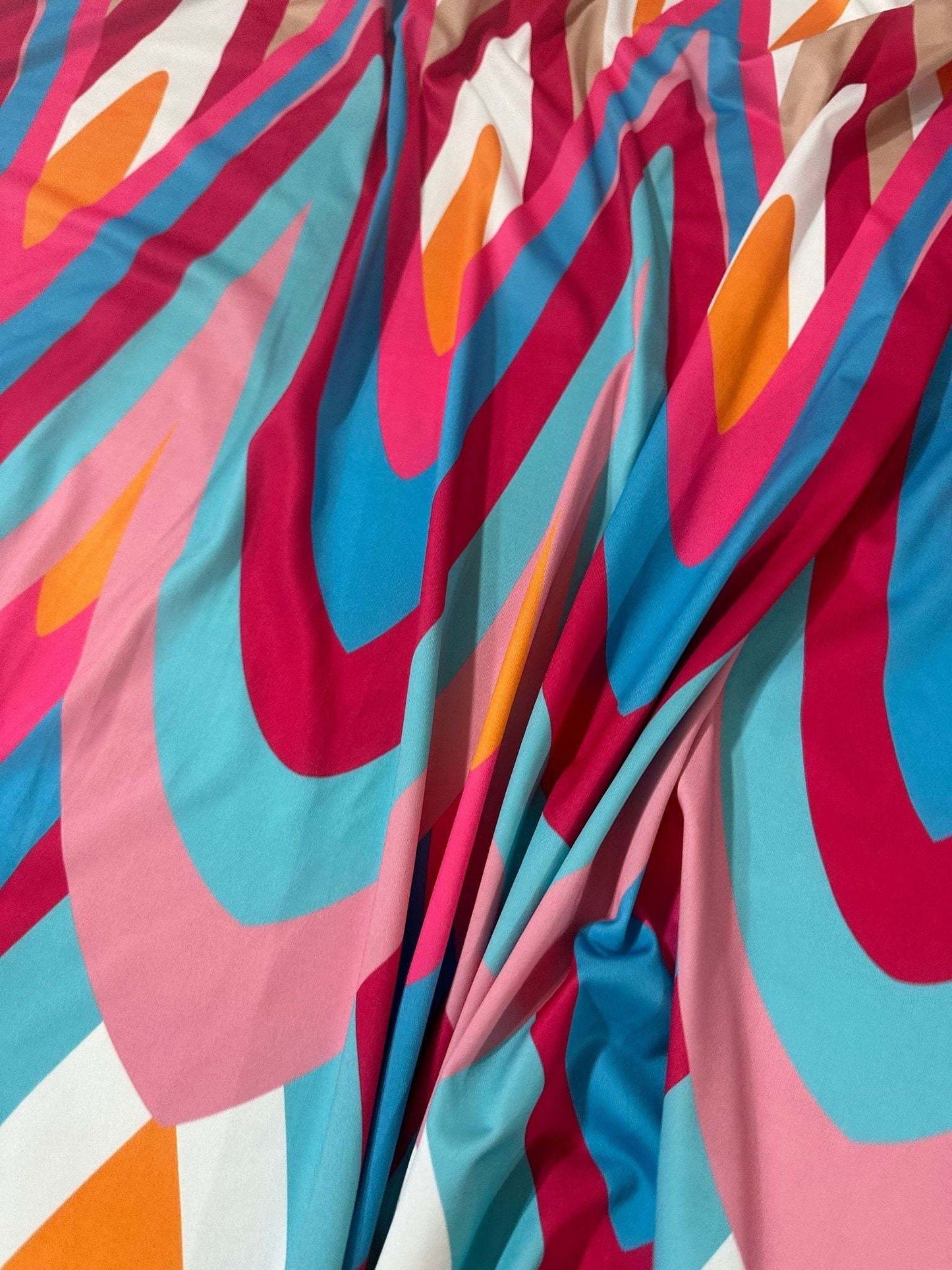 Geometric Print Fabric – Fabric by Metre, Options: Satin, Crepe, Spandex, Chiffon