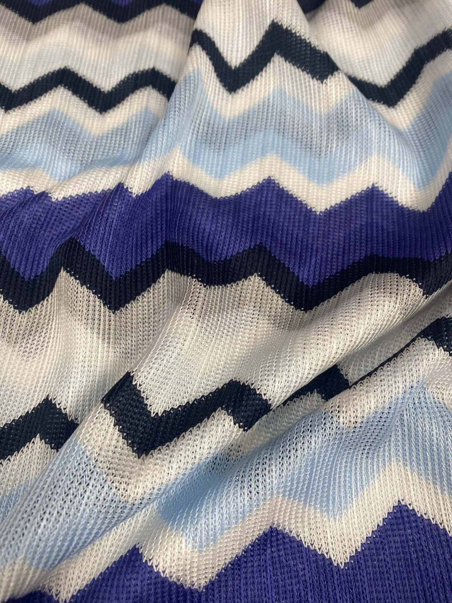Geometric Zigzag Patterned Fabric Blue, Purple & Beige Woven