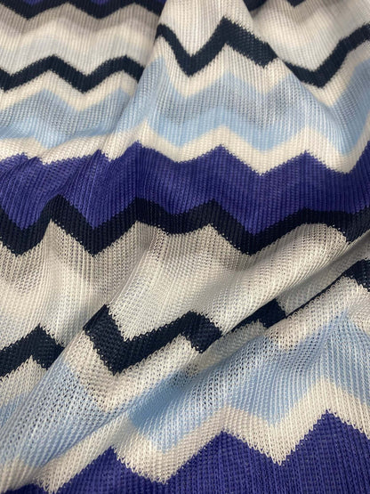 Geometric Zigzag Patterned Fabric Blue, Purple & Beige Woven