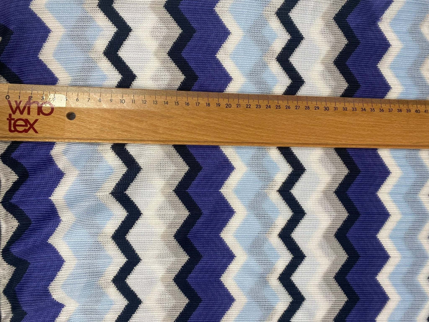 Geometric Zigzag Patterned Fabric Blue, Purple & Beige Woven