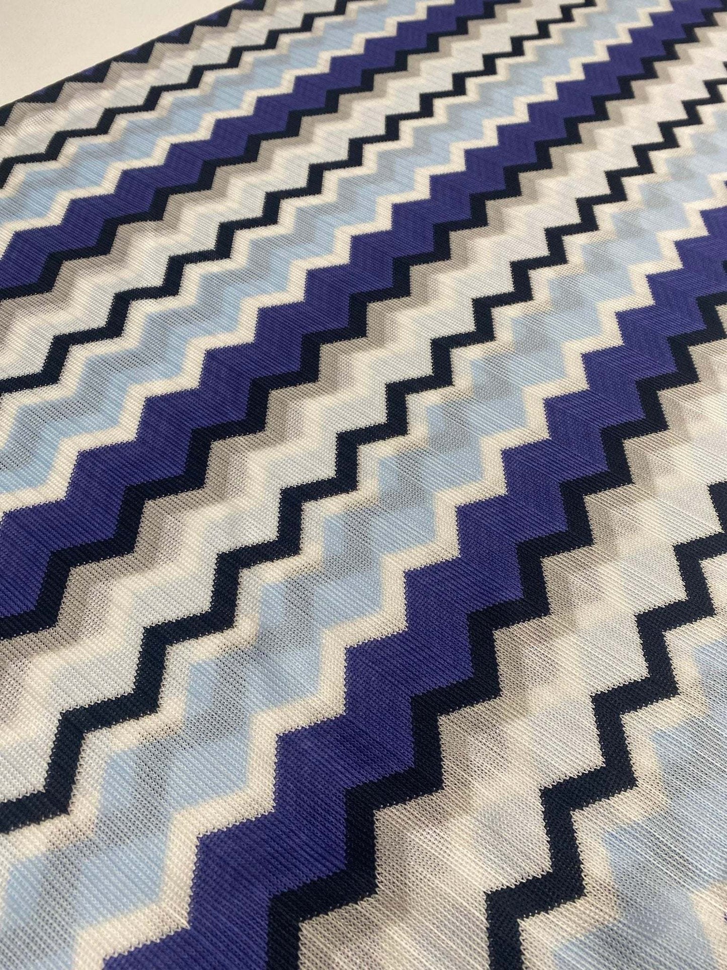 Geometric Zigzag Patterned Fabric Blue, Purple & Beige Woven