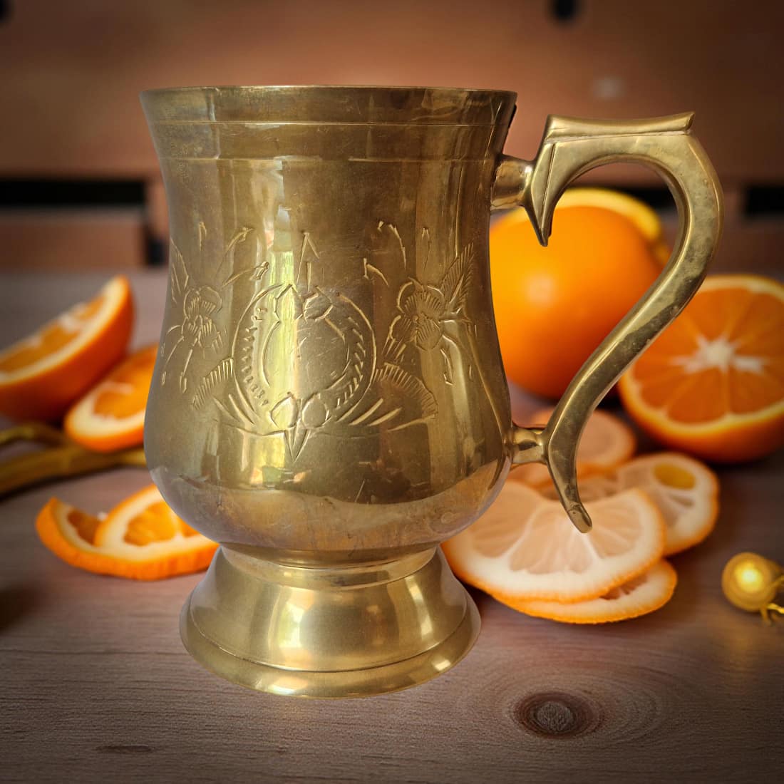Repurposed Bronze Goblet Candle – Winter Clementine