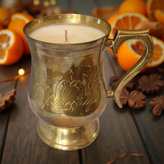 Repurposed Bronze Goblet Candle – Winter Clementine