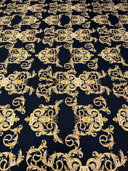Gold Baroque Pattern Fabric in Black and Gold Elegant