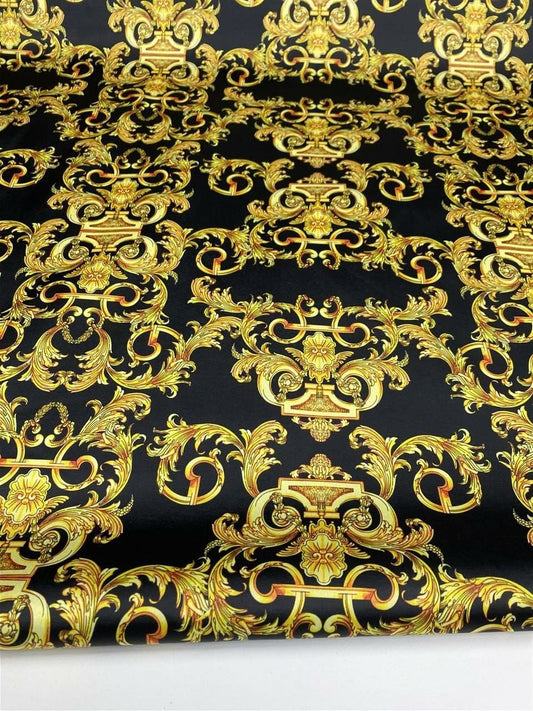 Gold Baroque Pattern Fabric in Black and Gold Elegant