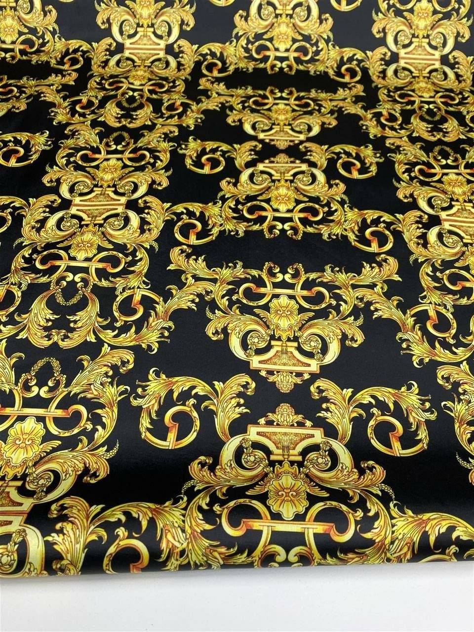 Gold Baroque Pattern Fabric in Black and Gold Elegant