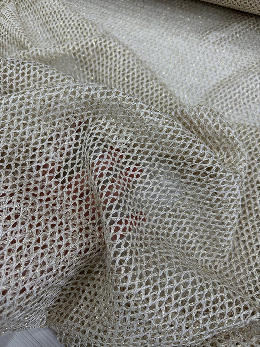 Shimmering Gold Fishnet Mesh Fabric for Elegant Crafts and Designs