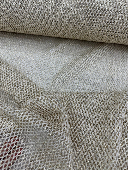 Shimmering Gold Fishnet Mesh Fabric for Elegant Crafts and Designs