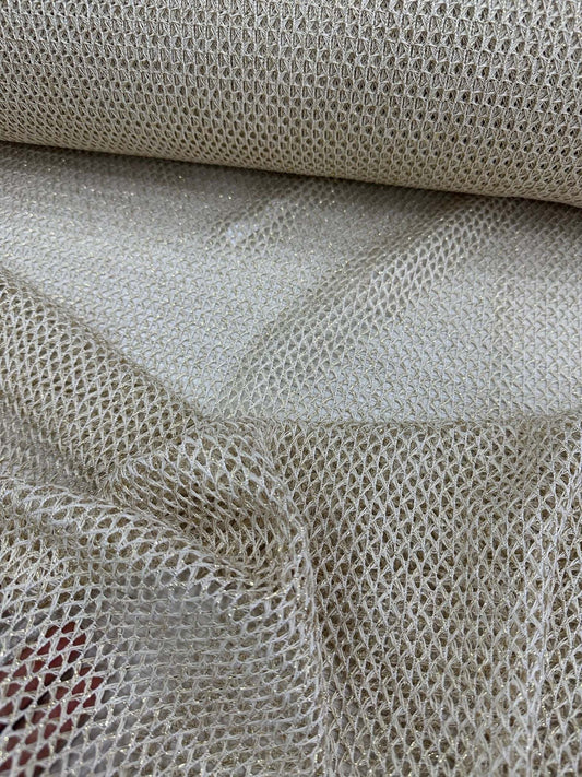 Shimmering Gold Fishnet Mesh Fabric for Elegant Crafts and Designs